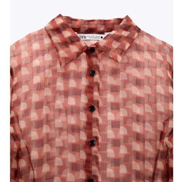 NWT ZARA PRINTED ORGANZA BLOUSE - Picture 5 of 6